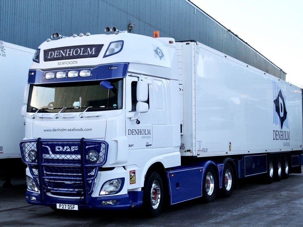 WSI WSI DAF 106XF 6x2 with 3-axle Schmitz reefer trailer DENHOLM SEAFOOD Peterhead Scotland