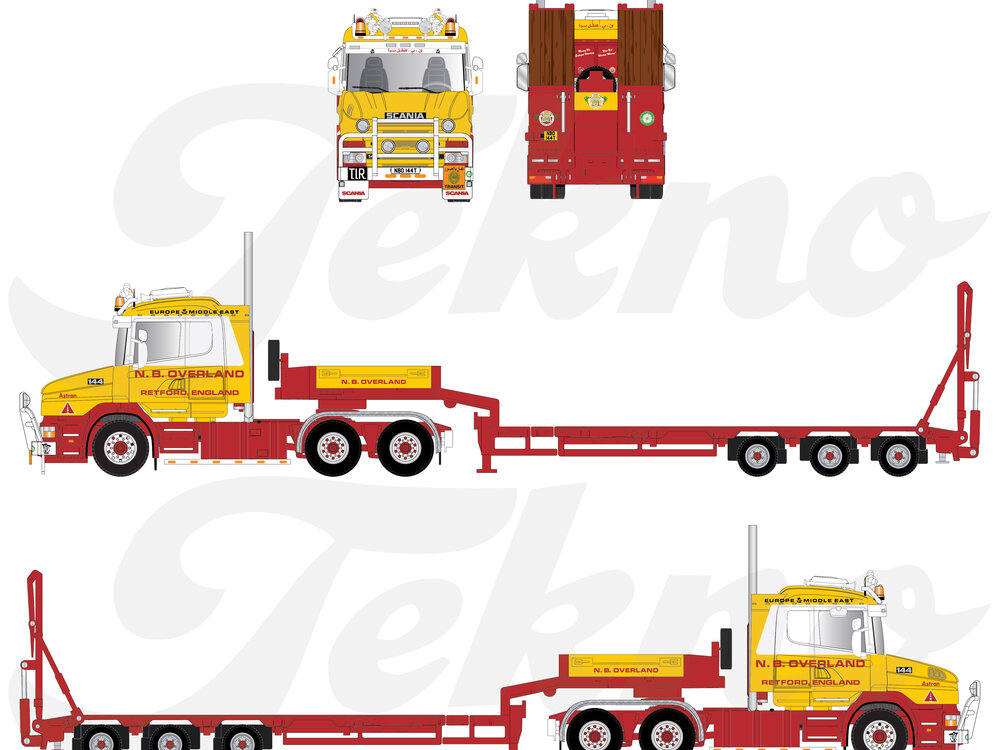 Tekno Tekno Scania 4-serie Torpedo with 3-axle lowloader OVERLAND