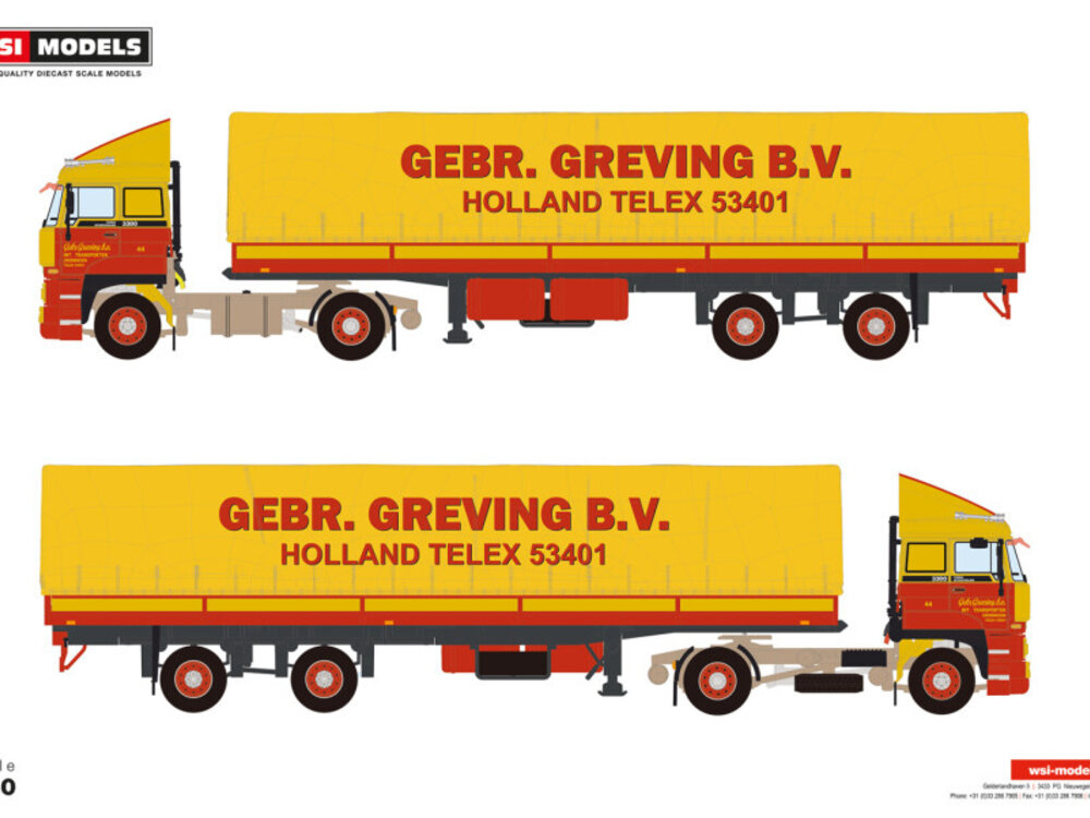 WSI WSI DAF 3300 4x2 with 3-axle classic curtainside trailer GEBR. GREVING TRANSPORT