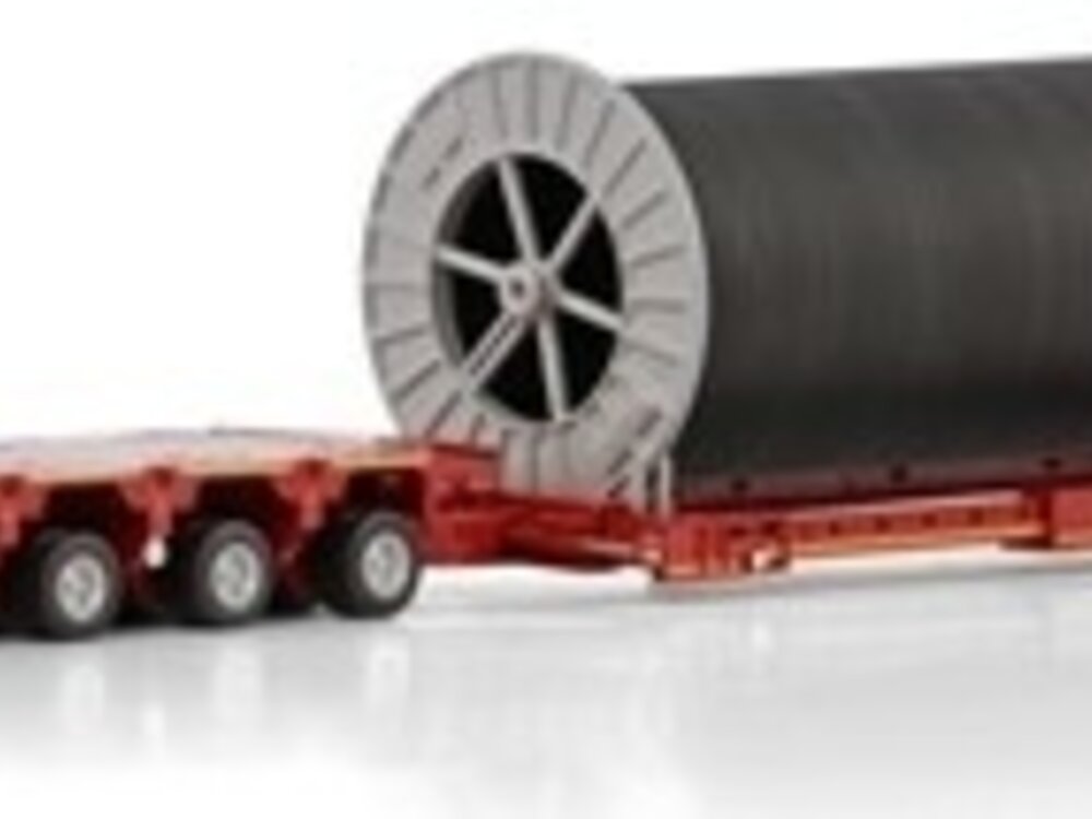 Mammoet store WSI Scania R Highline 8x4 add on axle + 4 bed 6 lowbed trailer + Cable reel load MAMMOET