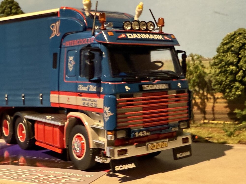 Tekno Tekno Scania 143 6x2 with 3-axle curtainside trailer KNUD NIELSEN