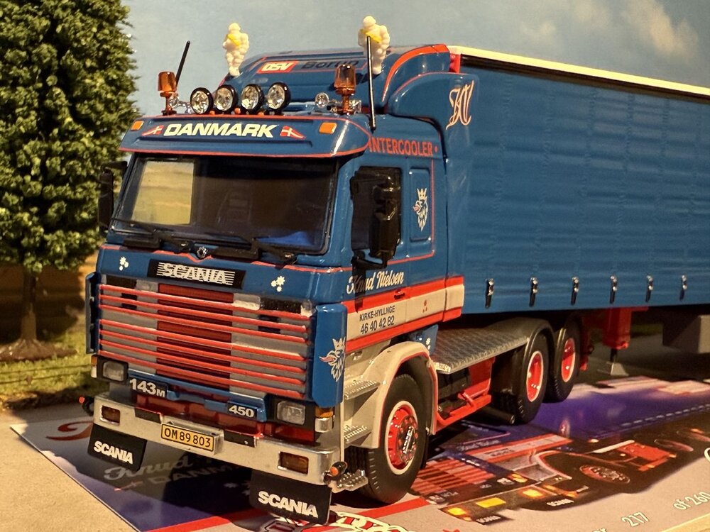 Tekno Tekno Scania 143 6x2 with 3-axle curtainside trailer KNUD NIELSEN