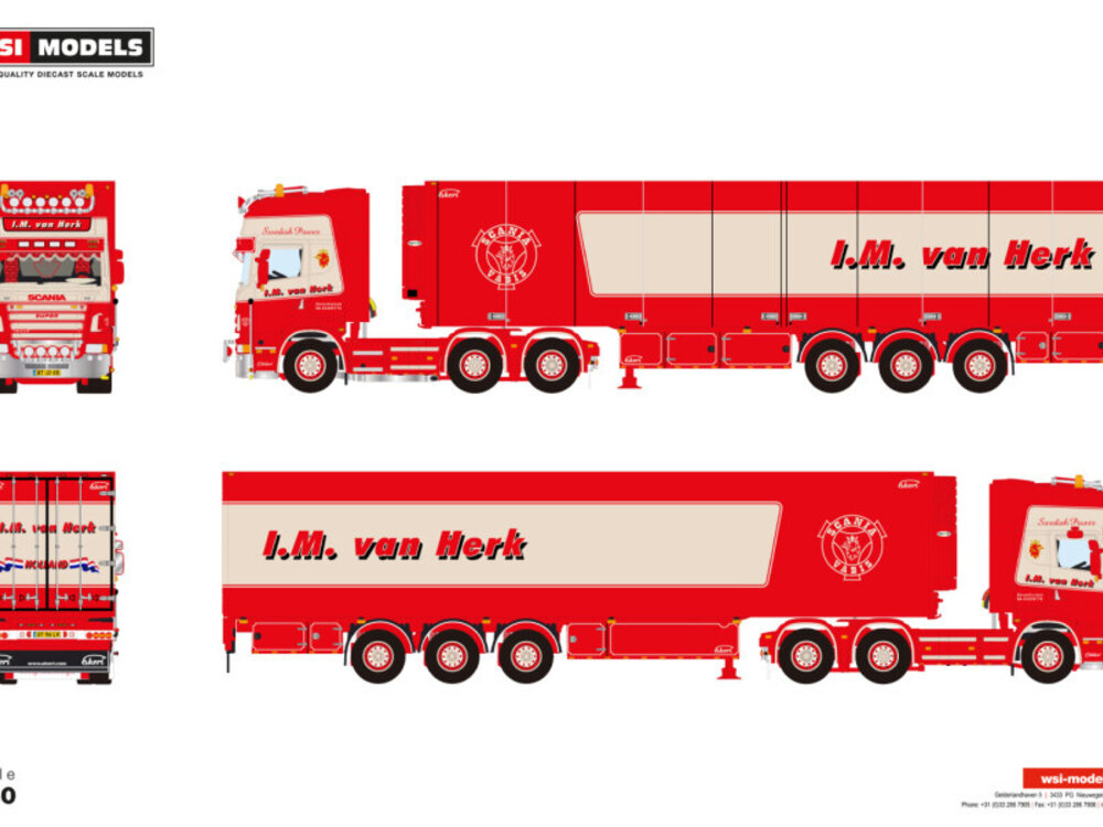 WSI WSI Scania R5 Topline 6x2 with 3-axle reefer trailer I.M. VAN HERK