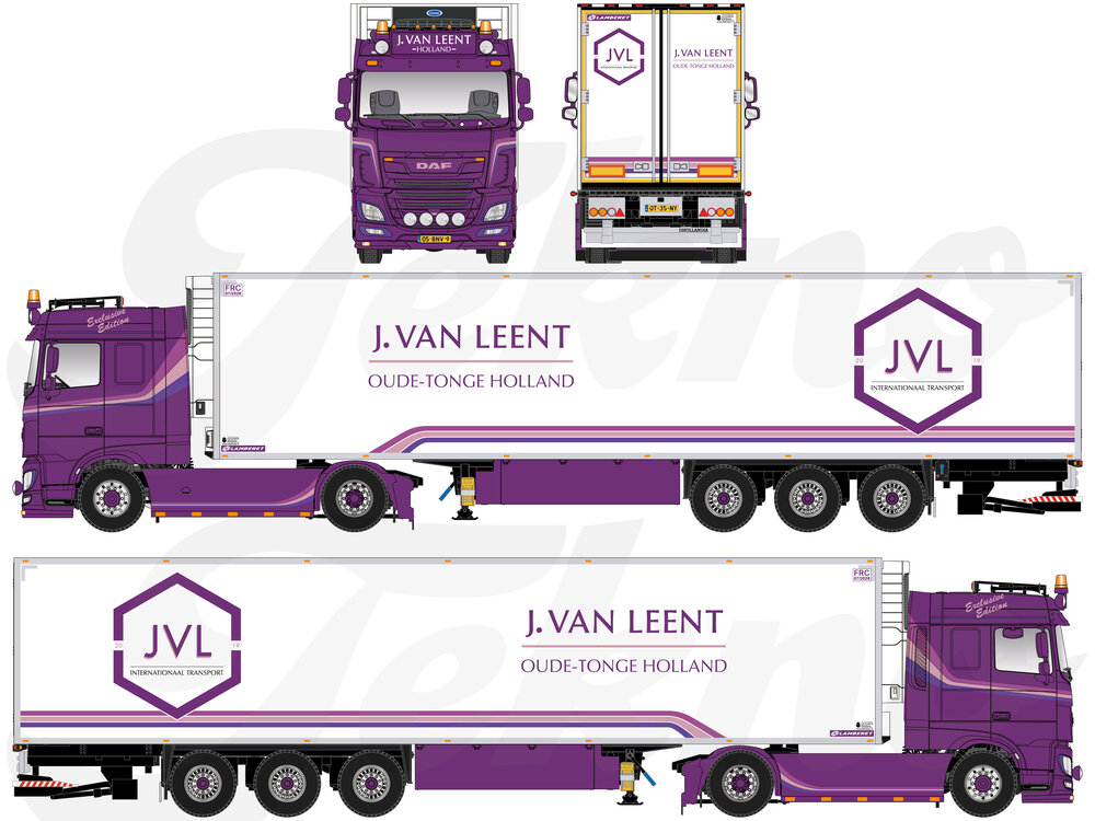 Tekno Tekno Daf XF 4x2 Space Cab truck with 3-axle reefer trailer JARNO VAN LEENT TRANSPORT