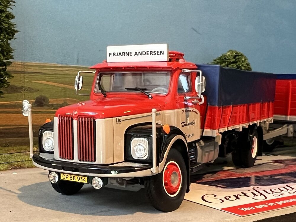 Tekno Scania L76 Vabis dagcabine motorwagen met aanhanger P. BJARNE ANDERSEN