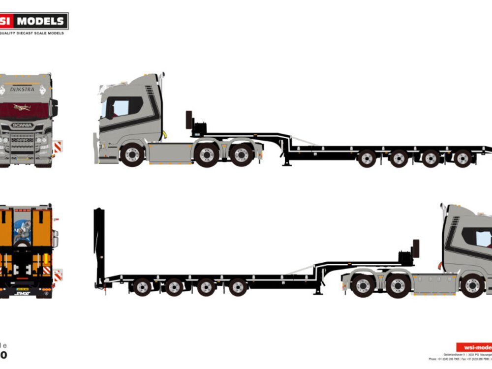WSI WSI Scania R Normal 6x2 + 4-axle semi low loader with ramps DIJKSTRA