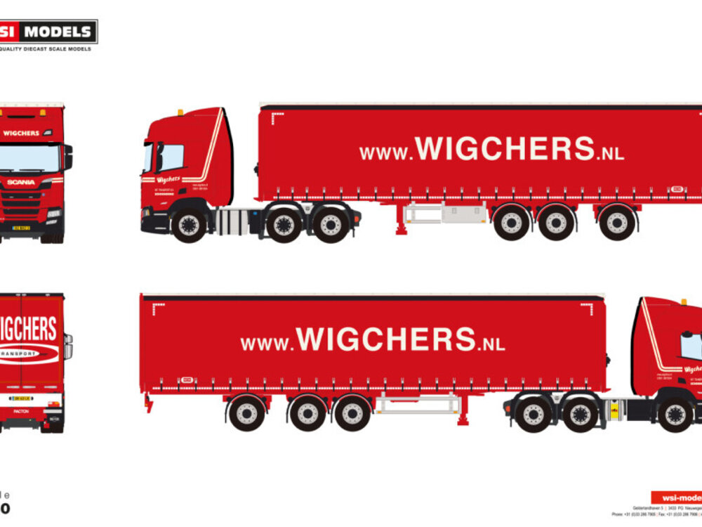 WSI WSI Scania S Highline 6x2 with Tridec 3-axle curtainside trailer WIGCHERS