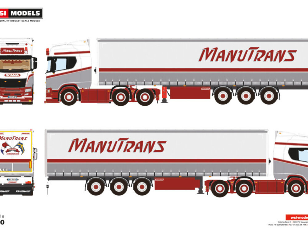 WSI WSI Scania R Highline 6x2 with 3-axle curtainside trailer MANUTRANS