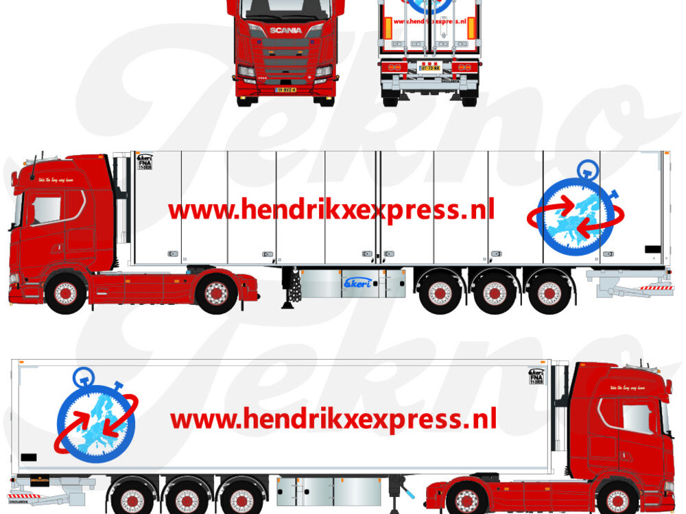 Tekno Tekno Scania NGS 530 4x2 trekker with 3-axle reefer trailer HENDRIKX EXPRESS