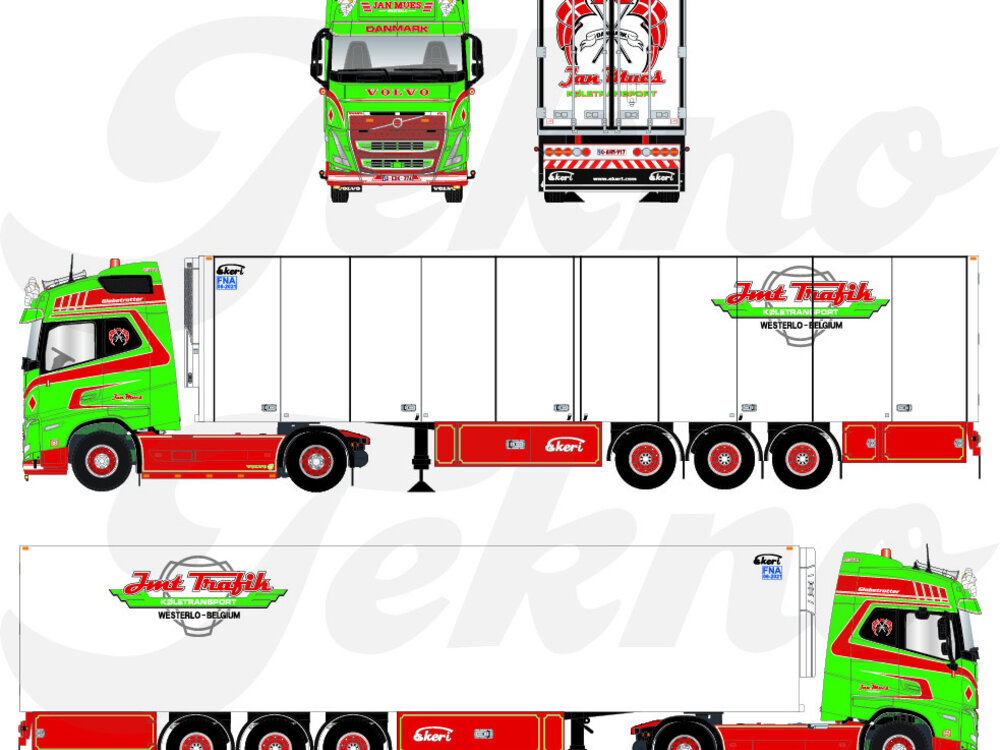 Tekno Tekno Volvo FH05 Globetrotter 4x2 + 3 axle reefer trailer JAN MUES