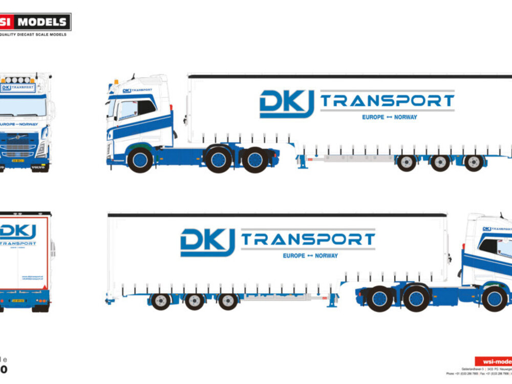 WSI WSI Volvo FH4 Glob. XL 6x2 with 3-axle semi with curtainside trailer DKJ TRANSPORT