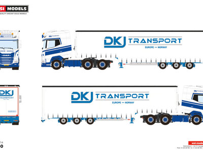 WSI WSI DAF XG+ 6x2 tag axle with 3-axle semi with curtainside trailer DKJ TRANSPORT