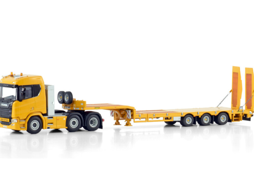 WSI WSI Scania R Normal 6x2 + 3-axle twin steer  semi low loader with ramps PREMIUM LINE