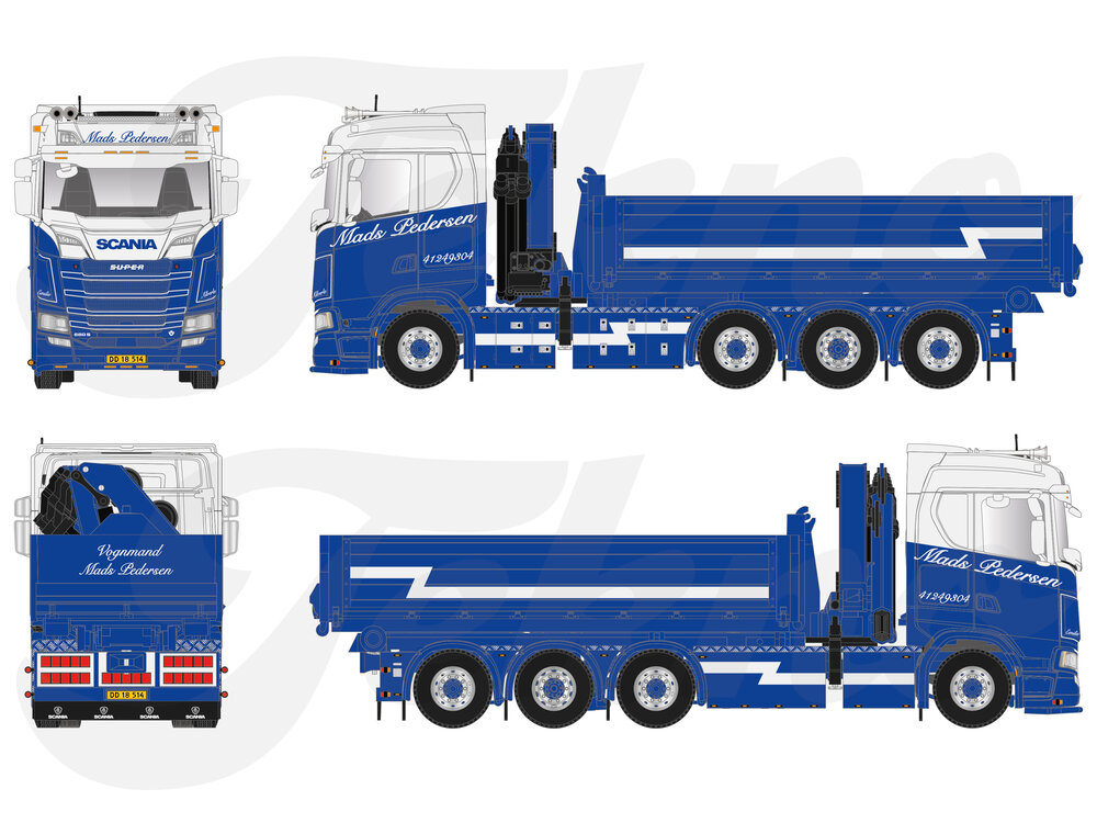 Tekno Tekno Scania Next Gen 660S-V8 with HMF crane + opentop container MADS PEDERSEN