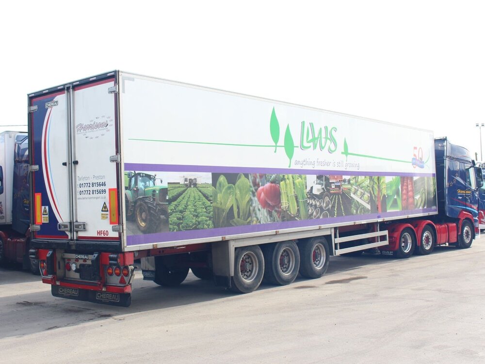 WSI WSI DAF XG+ 6x2 with 3-axle Chereau reefer trailer HARRISONS PRESTON