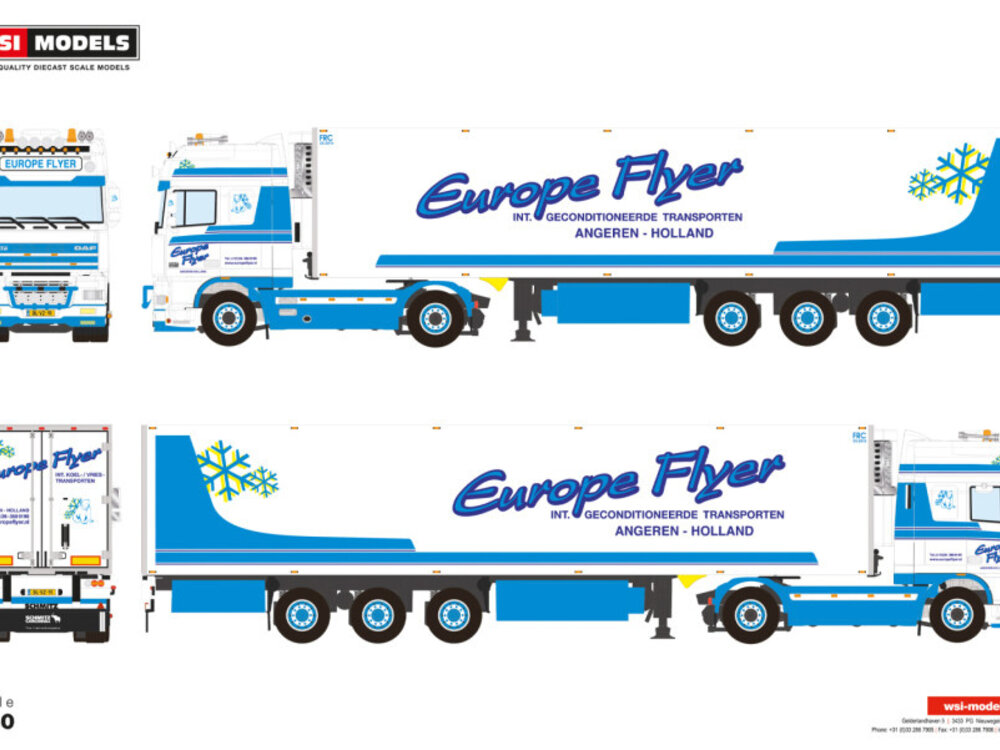 WSI WSI DAF 95XF Super Space Cab 4x2 with 3-axle reefer trailer  EUROPE FLYER