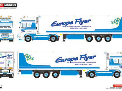 WSI WSI DAF 95XF Super Space Cab 4x2 with 3-axle reefer trailer  EUROPE FLYER