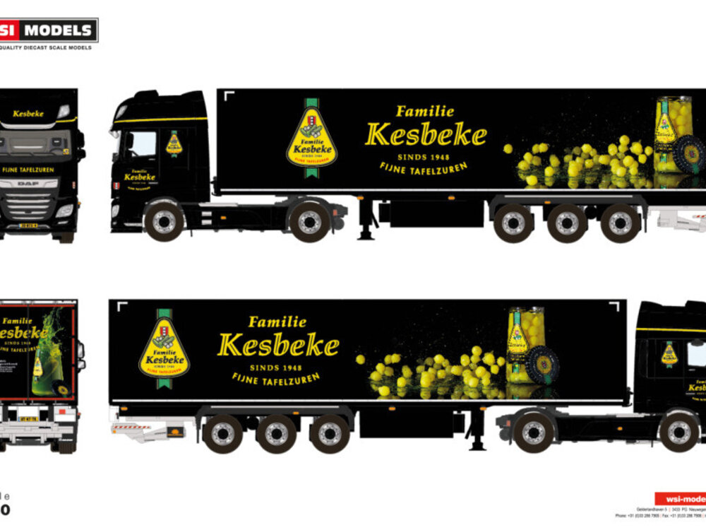 WSI WSI DAF XF Super Space Cab 4x2 met 3-as box oplegger KESBEKE "De Augurken Koning"