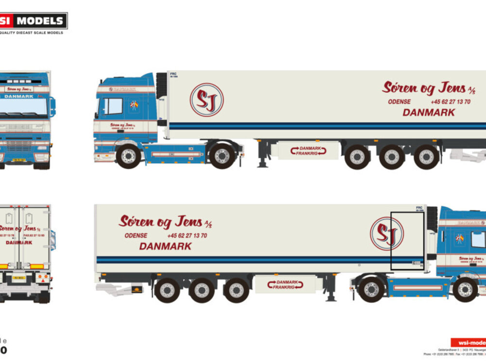 WSI WSI DAF XF95 Super Space cab  4x2 with 3-axle reefer trailer  SOREN OG JENSEN