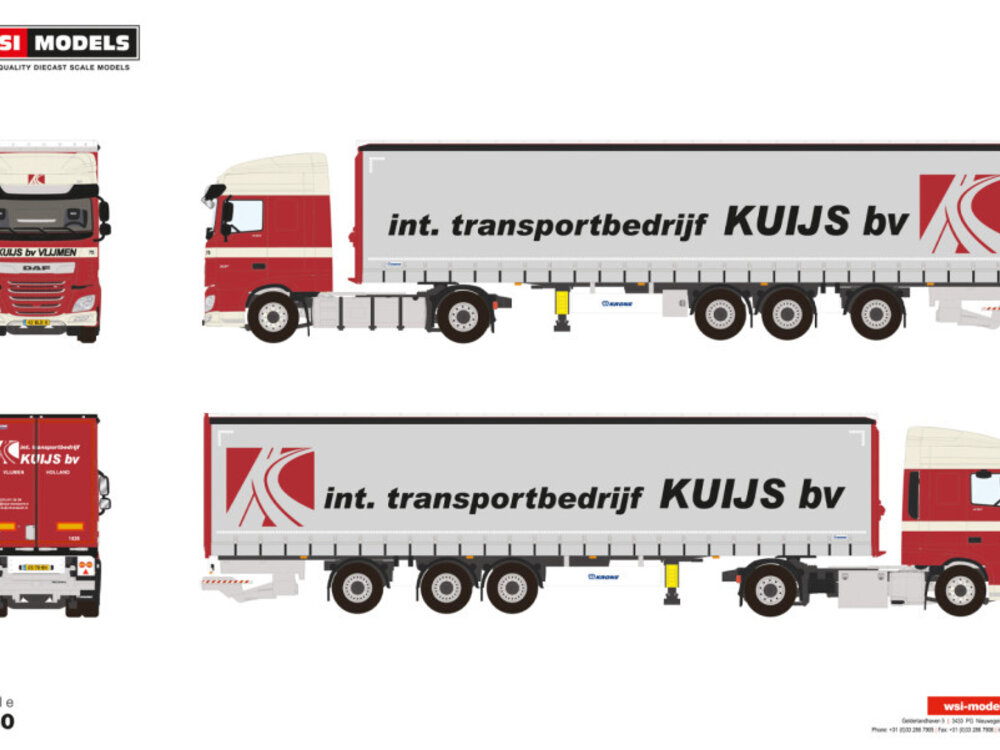 WSI WSI DAF XF Super Space Cab 4x2 with 3-axle Tridec curtainside trailer KUIJS
