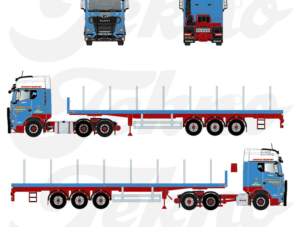 Tekno Tekno MAN GM 6x2 met 3-as vlakke oplegger MCKERRAL