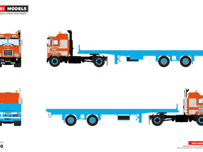 WSI WSI Mack F700 4x2 + 2-axle classic flatbed trailer VAN DER MEIJDEN