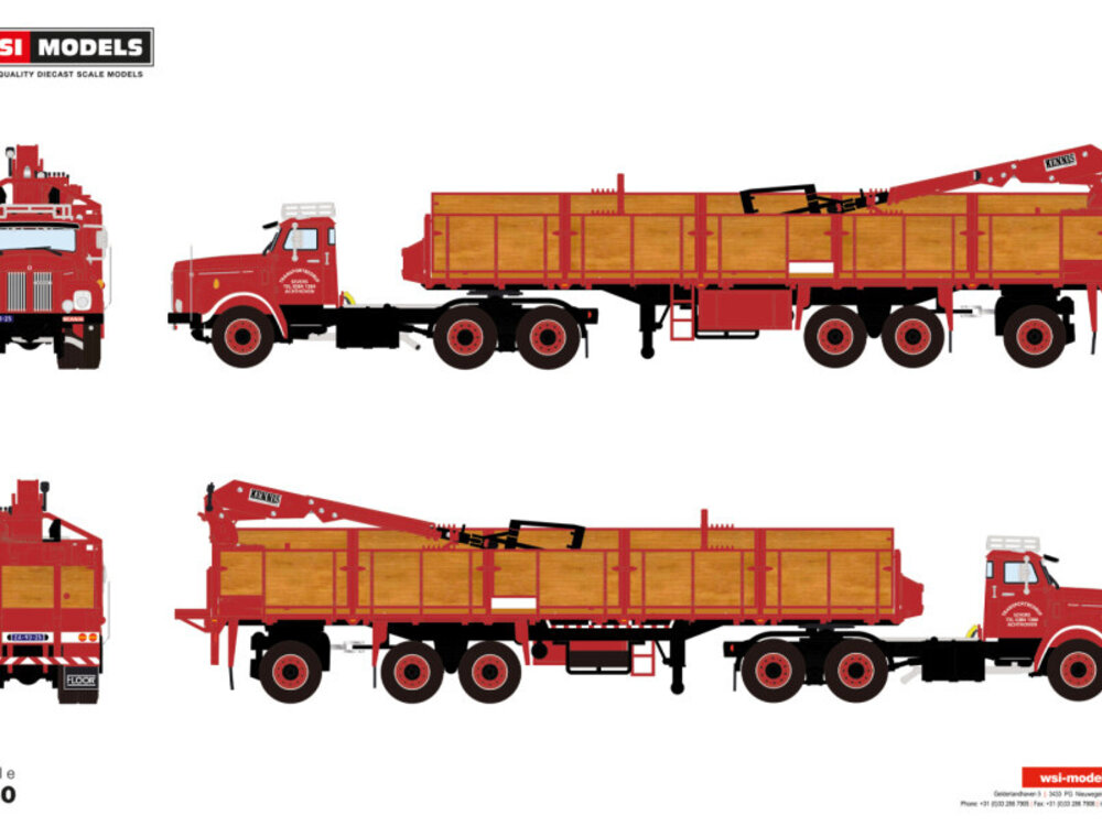 WSI WSI Scania L110 Day cab Torpedo 6x2 with 3-axle classic brick trailer SEVERS