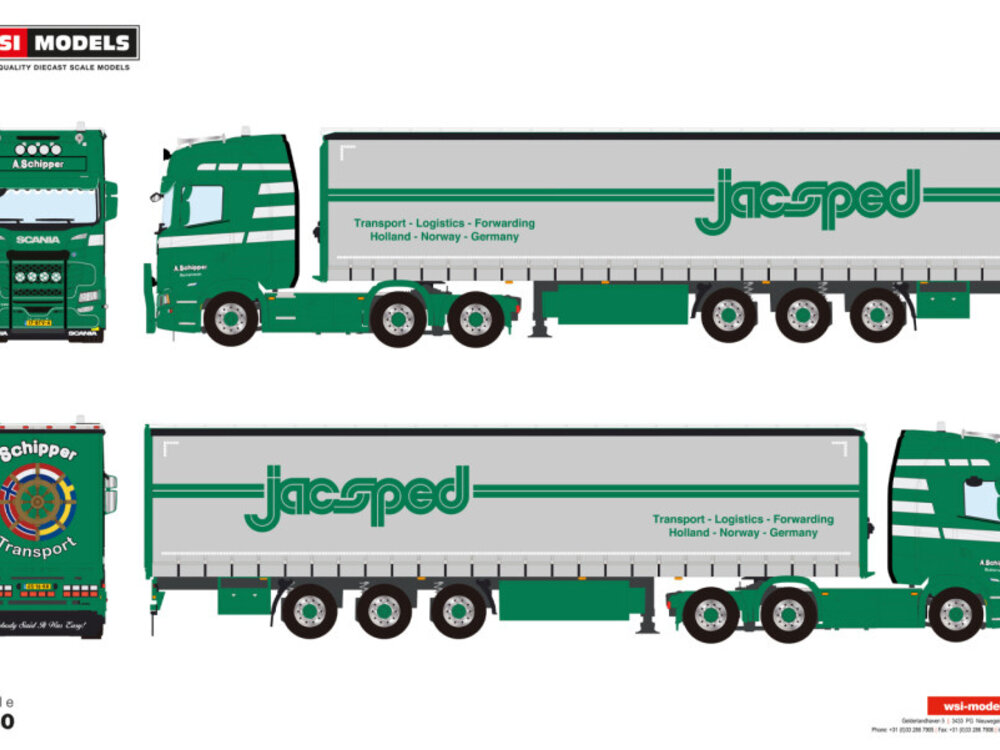 WSI WSI Scania S Highline 6x2 with 3-axle curtainside trailer SCHIPPER TRANSPORT