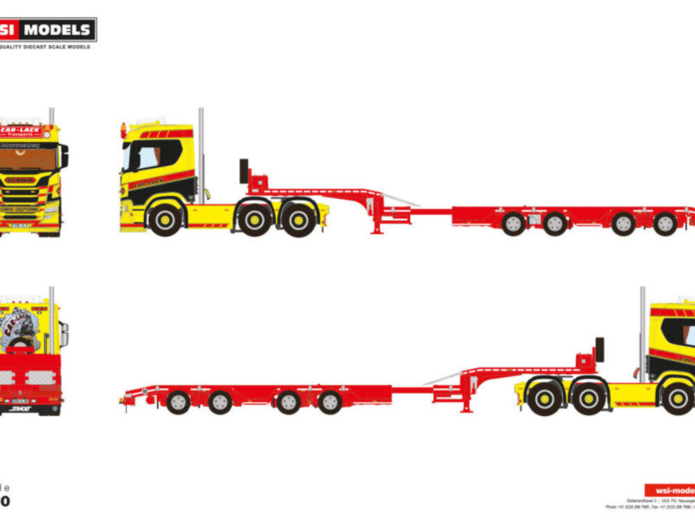 WSI WSI Scania S normal 6x2 with 4-axle twin steer semi wheel well lowloader CAR-LACK