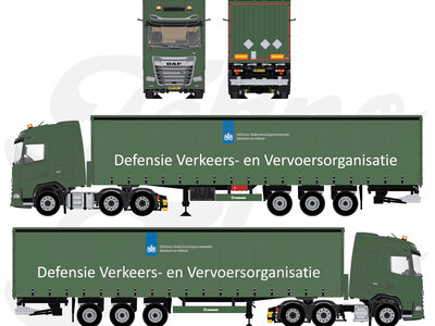 Tekno Tekno DAF XG 6x2 with 3-axle curtainside trailer Military DEFENSIE DVVO