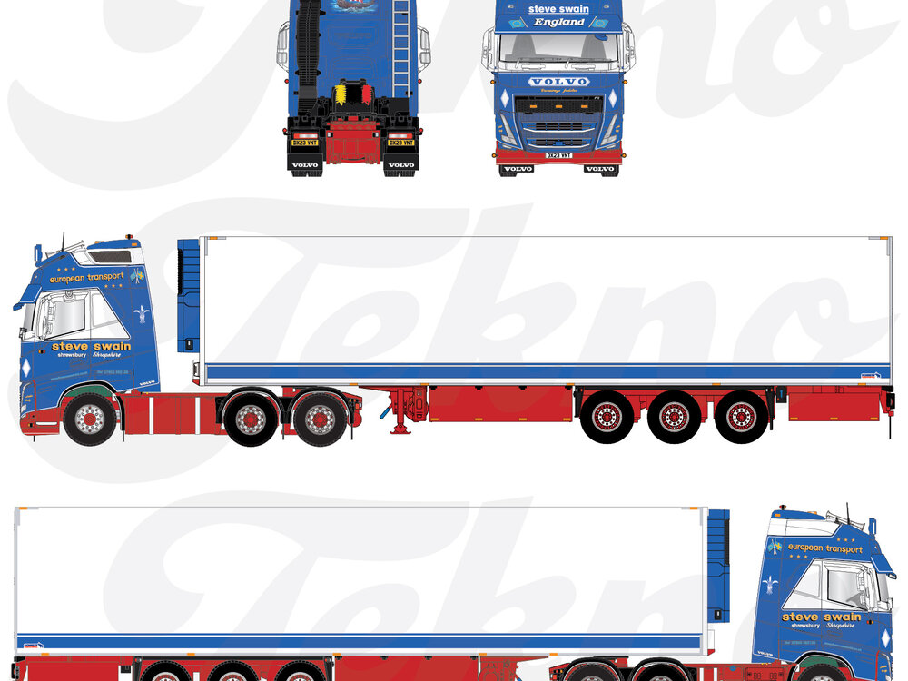 Tekno Tekno Volvo FH05 Globetrotter XL 6x2 met 3-as koeloplegger STEVE SWAIN