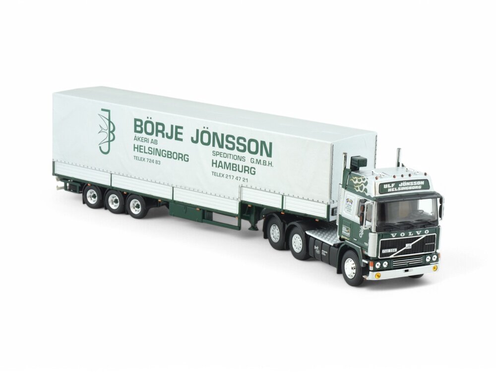 Tekno Tekno Volvo F12 1e generatie Globetrotter 6x4 met 3-assige zwanenhals huifoplegger BÖRJE JÖNSSON