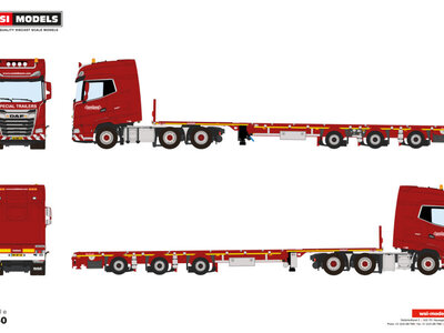 WSI WSI Daf XG+ 6x2  with 3-axle Flatbed mega trailer NOOTEBOOM RED LINE