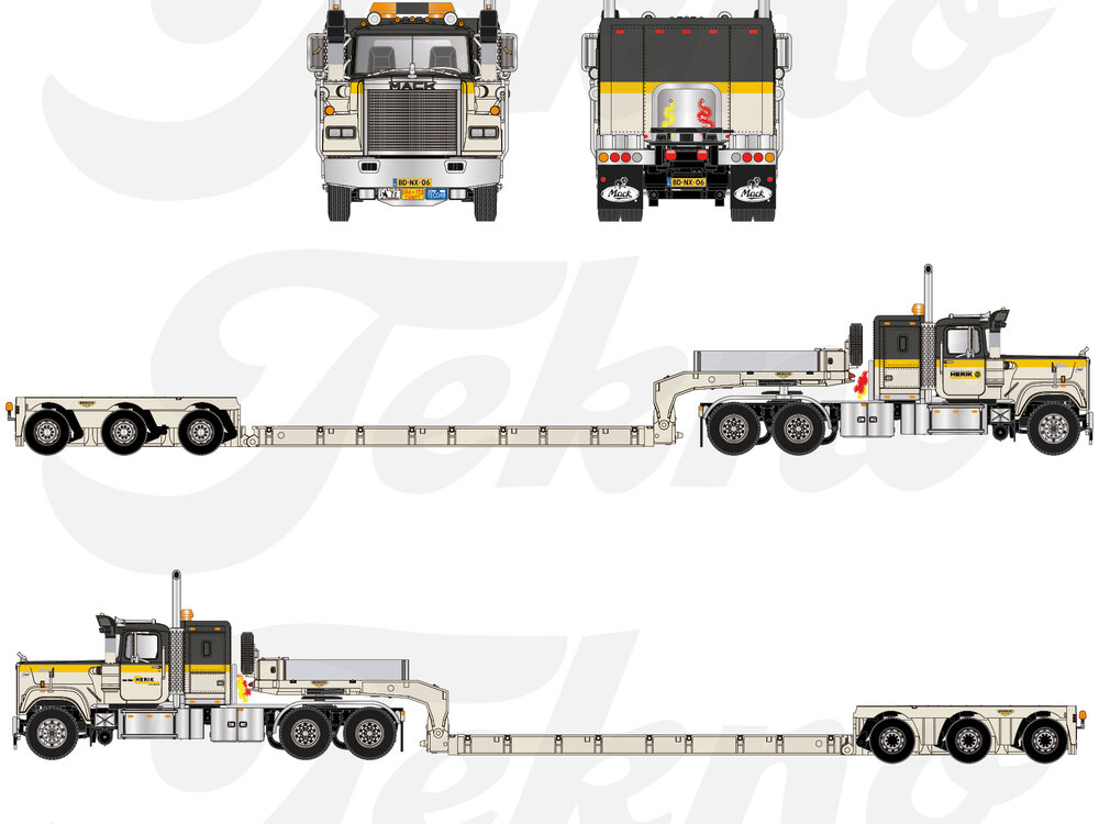 Tekno Tekno Mack RW Superliner 6x4 with 3-axle lowloader VAN DEN HERIK