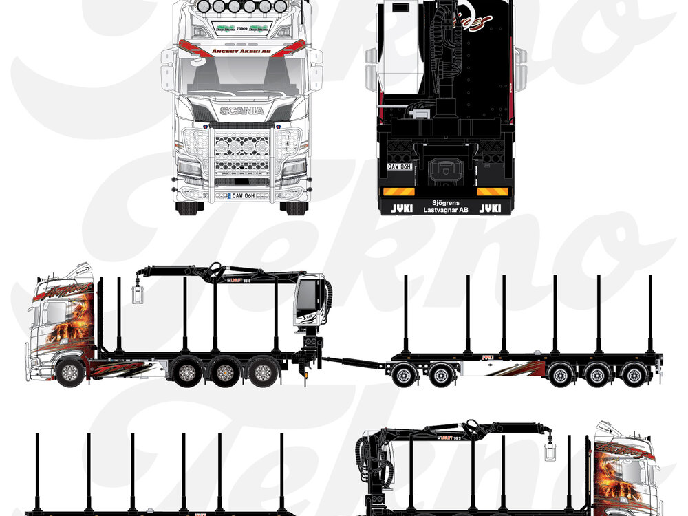 Tekno Tekno Scania Next Gen 770S Highline 4-axle riged truck with 3-axle Swedish wood trailer ANGEBY AKERI