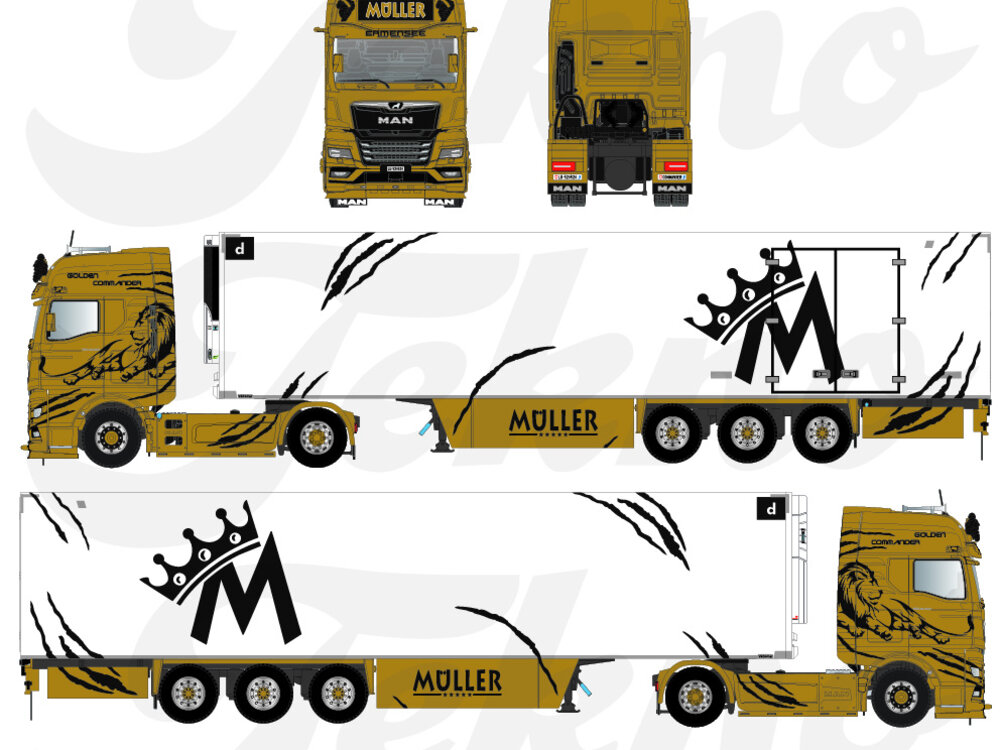 Tekno Tekno Man TGX GX 4x2 met 3-assige koeloplegger MULLER -"Golden Commander"