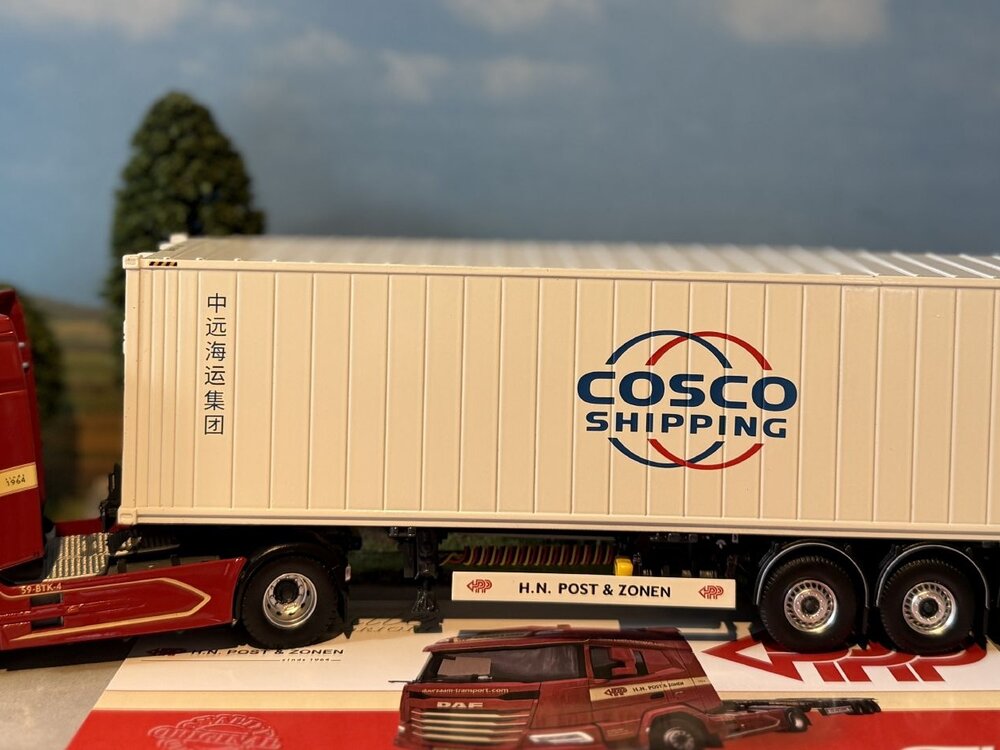 Tekno Tekno DAF XF 4x2 truck with 3- axle  containerchassis + 40ft. container H.N. POST & ZN.