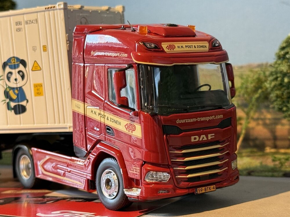 Tekno Tekno DAF XF 4x2 truck with 3- axle  containerchassis + 40ft. container H.N. POST & ZN.