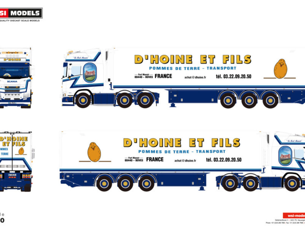WSI WSI Scania R Highline 6x2 with 3-axle twin steer reefer trailer D'HOINE