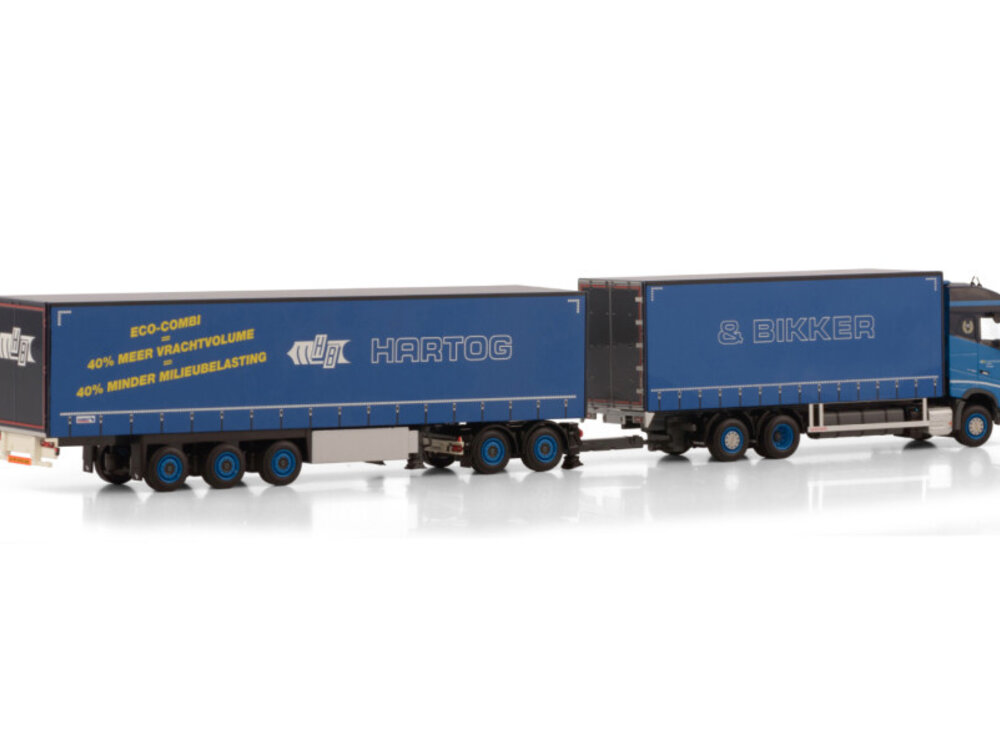 WSI WSI Volvo FH5 Globetrotter 6x2 met 3-assige schuifzeilenoplegger +dolly HARTOG & BIKKER