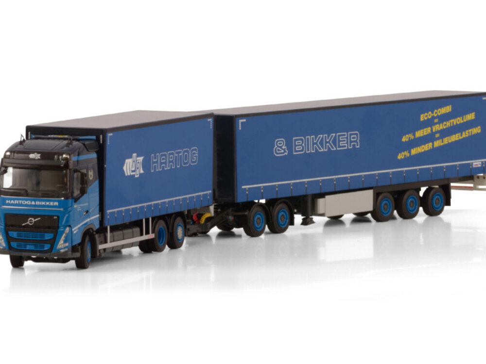 WSI WSI Volvo FH5 Globetrotter 6x2 met 3-assige schuifzeilenoplegger +dolly HARTOG & BIKKER
