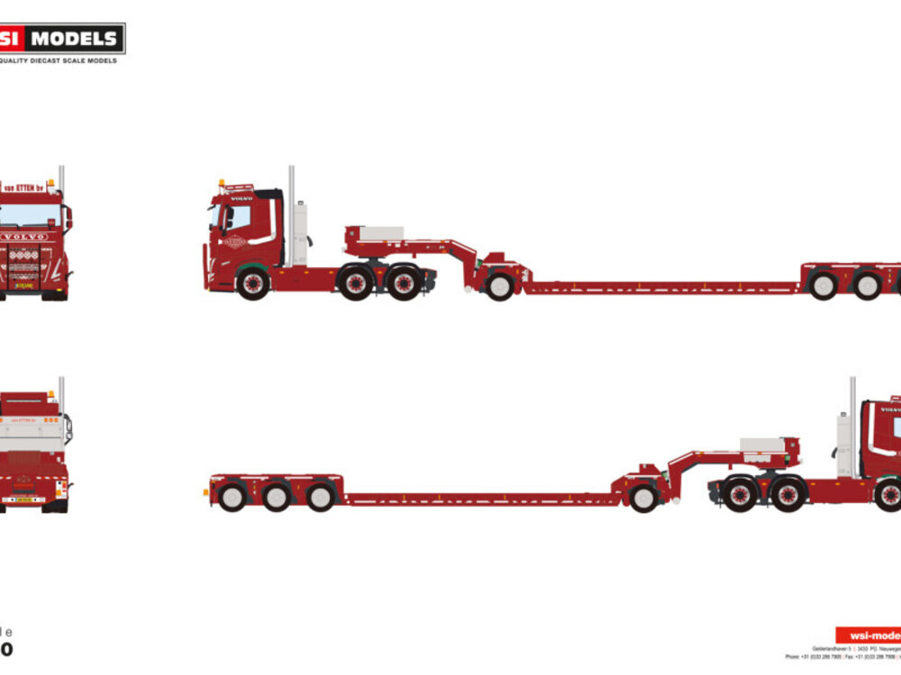 WSI WSI Volvo FH5 sleeper cab 6x4 with 4-axle low loader + 1-axle dolly LOONBEDRIJF VAN ETTEN