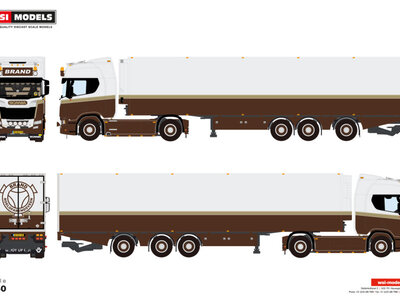 WSI WSI Scania R Highline 4x2 with 3-axle tridec reefer trailer BRAND TRANSPORT