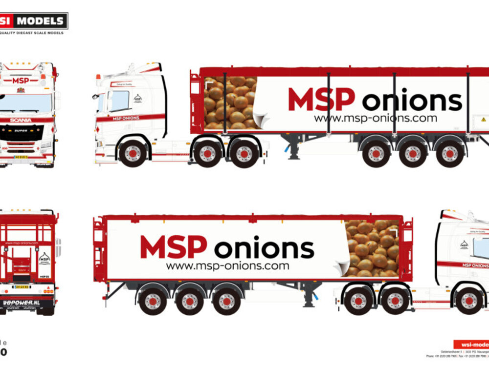 WSI WSI Scania R Normal 6x2 + 3-axle twin steer belt trailer MSP ONIONS