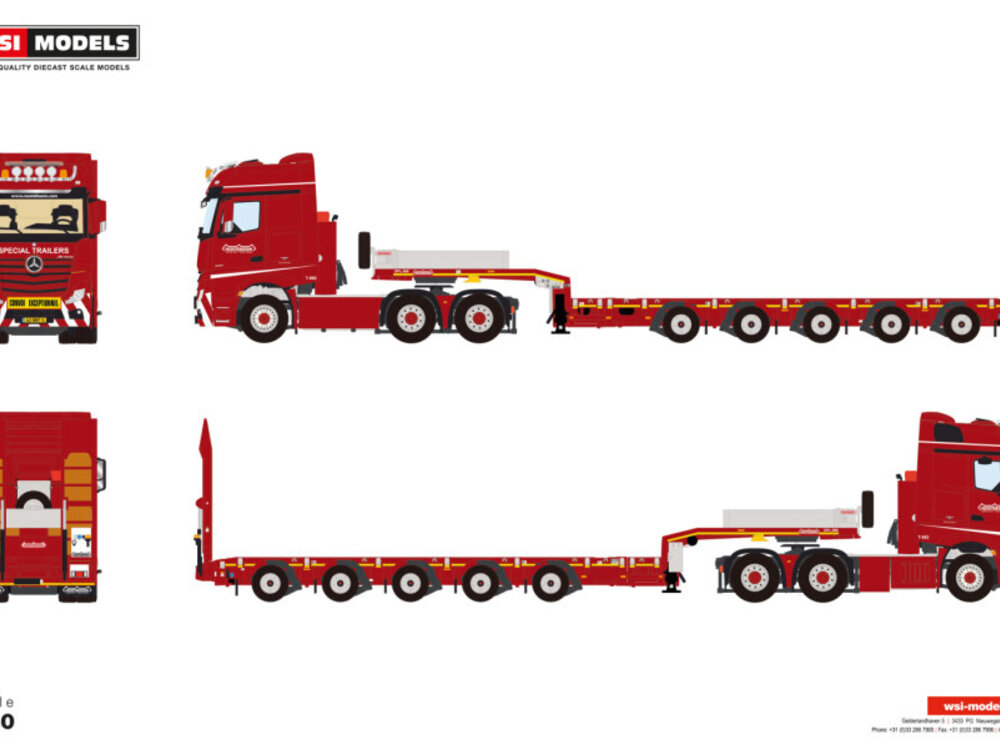 WSI WSI Mercedes-Benz Actros MP5 Big Space 6x4  with 5-axle manoovr NOOTEBOOM RED LINE