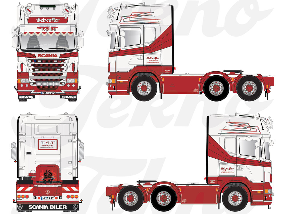 Tekno Tekno Scana R-serie Topline 6x2 sleepas truck SCHEUFLER