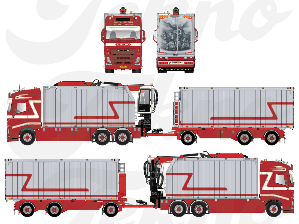 Tekno Tekno Volvo FH04 Globetrotter met open bakken en laadkraan G & J VAN LEEUWEN