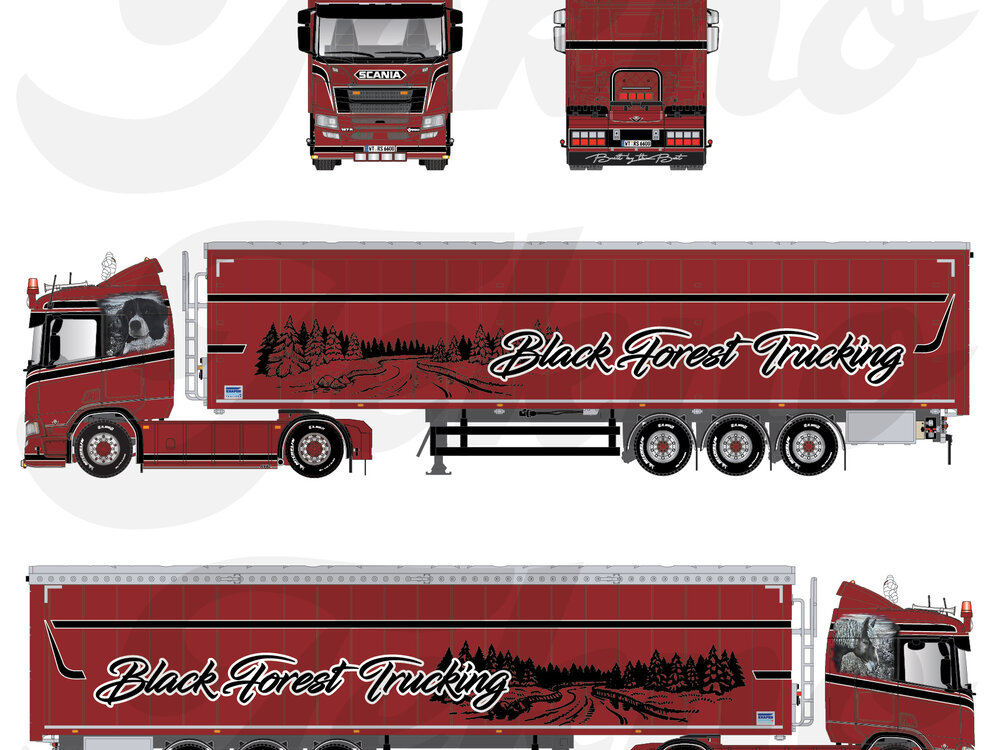 Tekno Tekno Scania Next Gen R 4x2 with 3-axle walking floor trailer BLACK FOREST TRUCKING