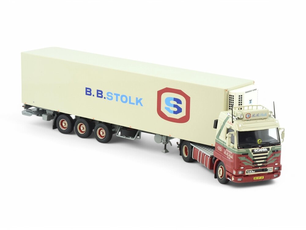 Tekno Tekno Scania 143M-450 streamline with 3-axle reefer trailer B.B. STOLK