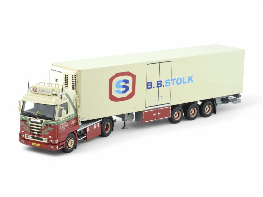 Tekno Tekno Scania 143M-450 streamline with 3-axle reefer trailer B.B. STOLK